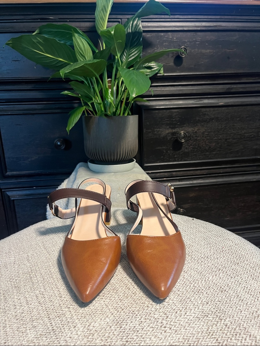 Brown Pointed-Toe Ankle-Strap